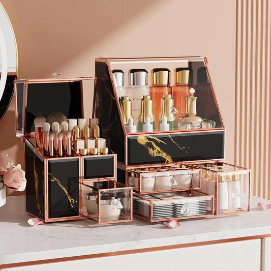 Glass Vanity Makeup Organizer